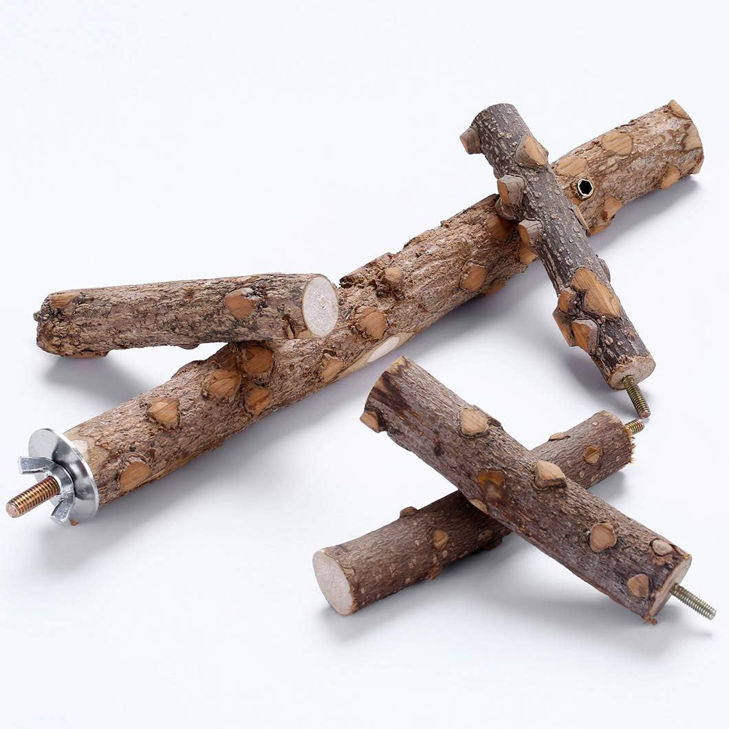 Natural Wood Bird Perch Stand for Small to Medium Parrots - Perfect for Playtime and Communication
