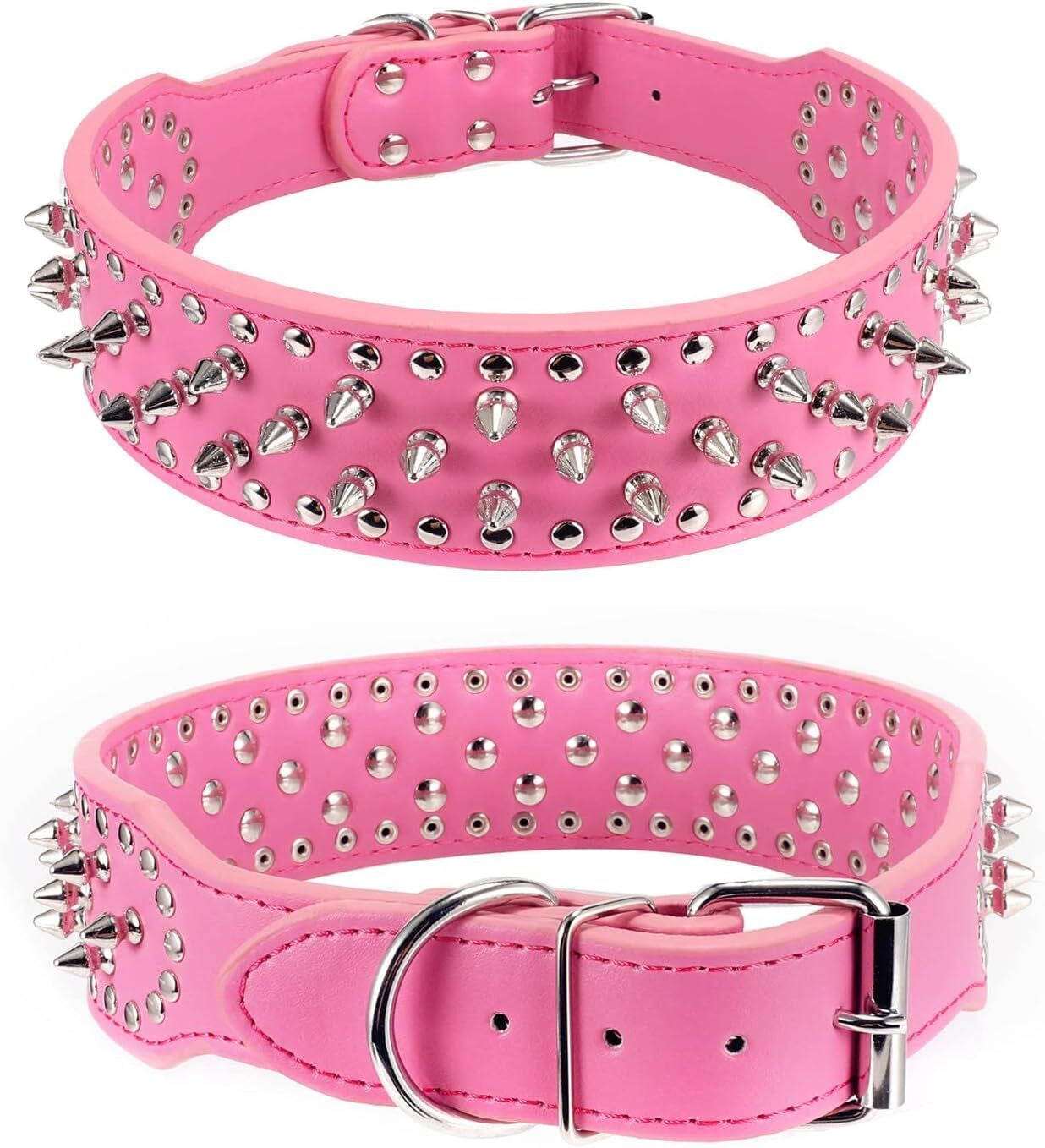 Stylish and Durable Spiked Studded Leather Dog Collar - Adjustable for Small to Large Breeds
