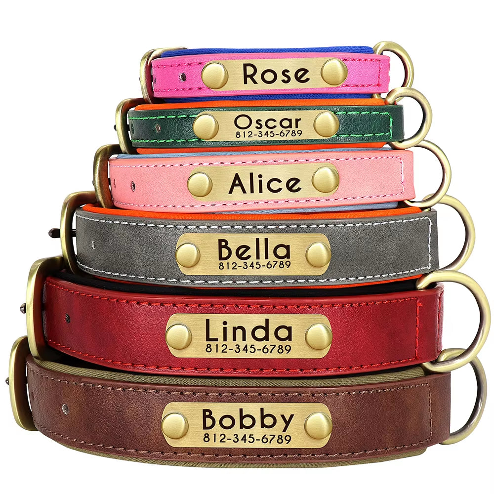 Personalized PU Leather Dog Collar with Free Engraving - Soft, Adjustable, and Perfect for All Breeds!