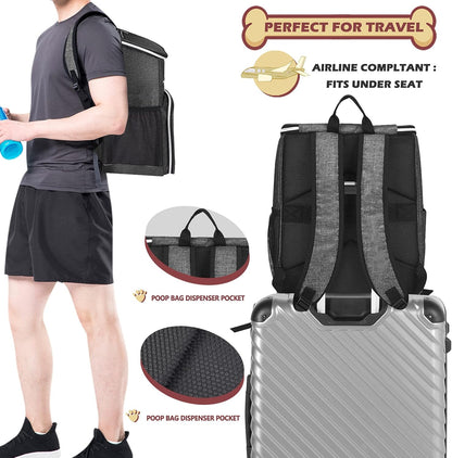 Ultimate Grey Dog Travel Backpack - Airline Approved with Collapsible Bowls and Food Baskets for Your Adventures with Pets