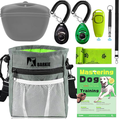 Comprehensive Dog Training Kit - All-in-One Treat Pouch, Fanny Pack, Clickers, Whistle & Guide for Effective Puppy Training (Grey)