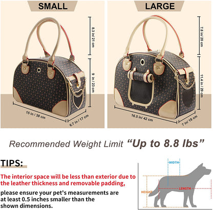 Chic Airline-Approved Faux Leather Pet Carrier - Stylish Brown Bag for Dogs and Cats, Perfect for Travel and Hiking, Large Size 42 x 29 x 18 cm