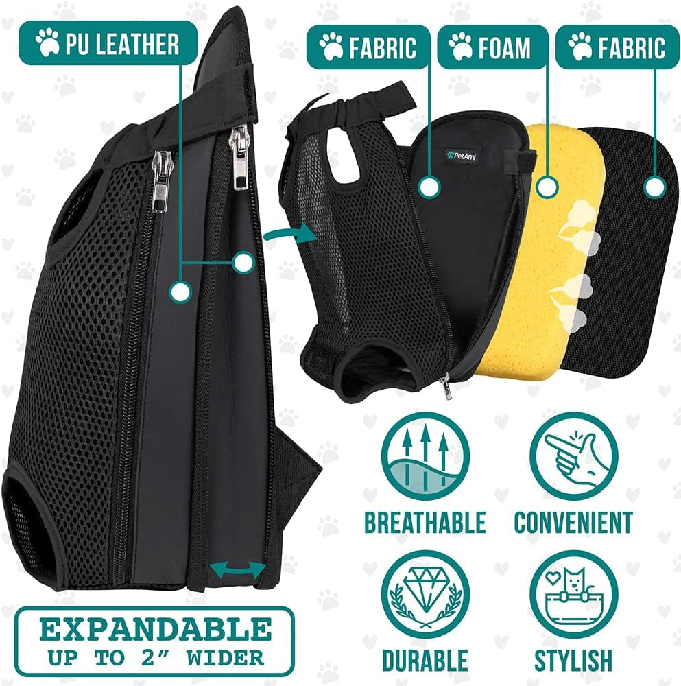 Ultimate Adjustable Dog Carrier Backpack - Comfortable and Ventilated Front Sling for Small Dogs and Cats - Perfect for Hiking, Camping, and Travel - Black
