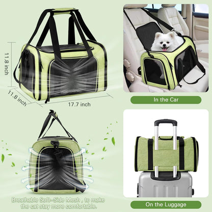 Ultimate Cat Carrier Soft-Sided Travel Kit: Comfortable & Convenient Litter Box for Cats Up to 20lbs - Perfect for Adventures in Green & Black!