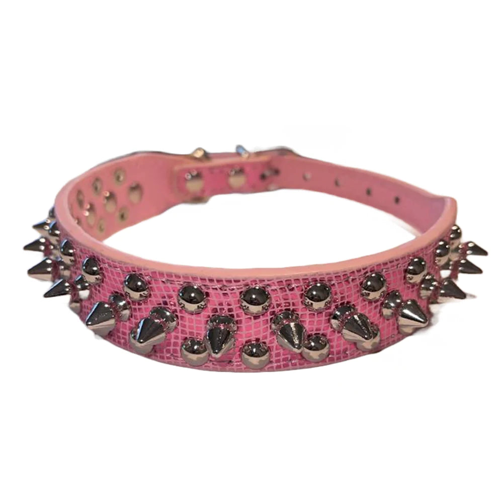 Stylish and Durable Spiked Studded Leather Dog Collar - Adjustable for Small to Large Breeds