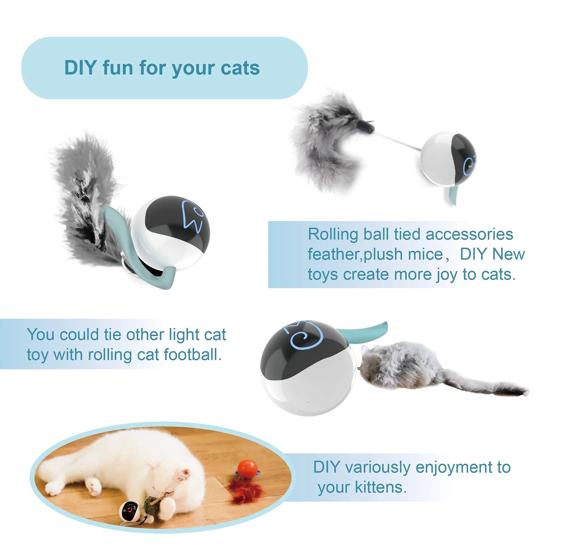 Exciting Interactive Cat Toy Bundle: Automatic Moving Ball, Plush Mice, and Feather Toys for Endless Fun!