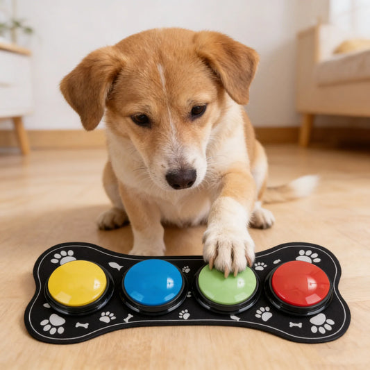 Engage Your Pet with 4PCS Interactive Dog Communication Buttons - Voice Recording & Nonslip Mat for Effective Training and Play!