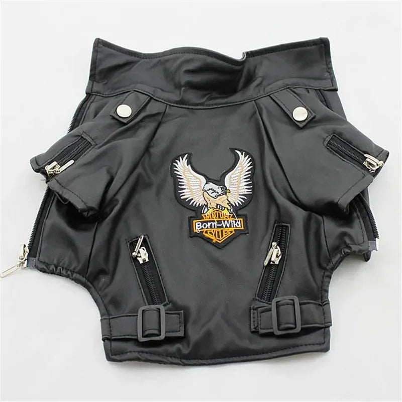 Glorious Eagle Pattern Dog Coat PU Leather Jacket Soft Waterproof Outdoor Puppy Outerwear Fashion Clothes for Small Pet