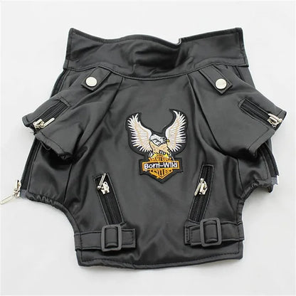 Glorious Eagle Pattern Dog Coat PU Leather Jacket Soft Waterproof Outdoor Puppy Outerwear Fashion Clothes for Small Pet