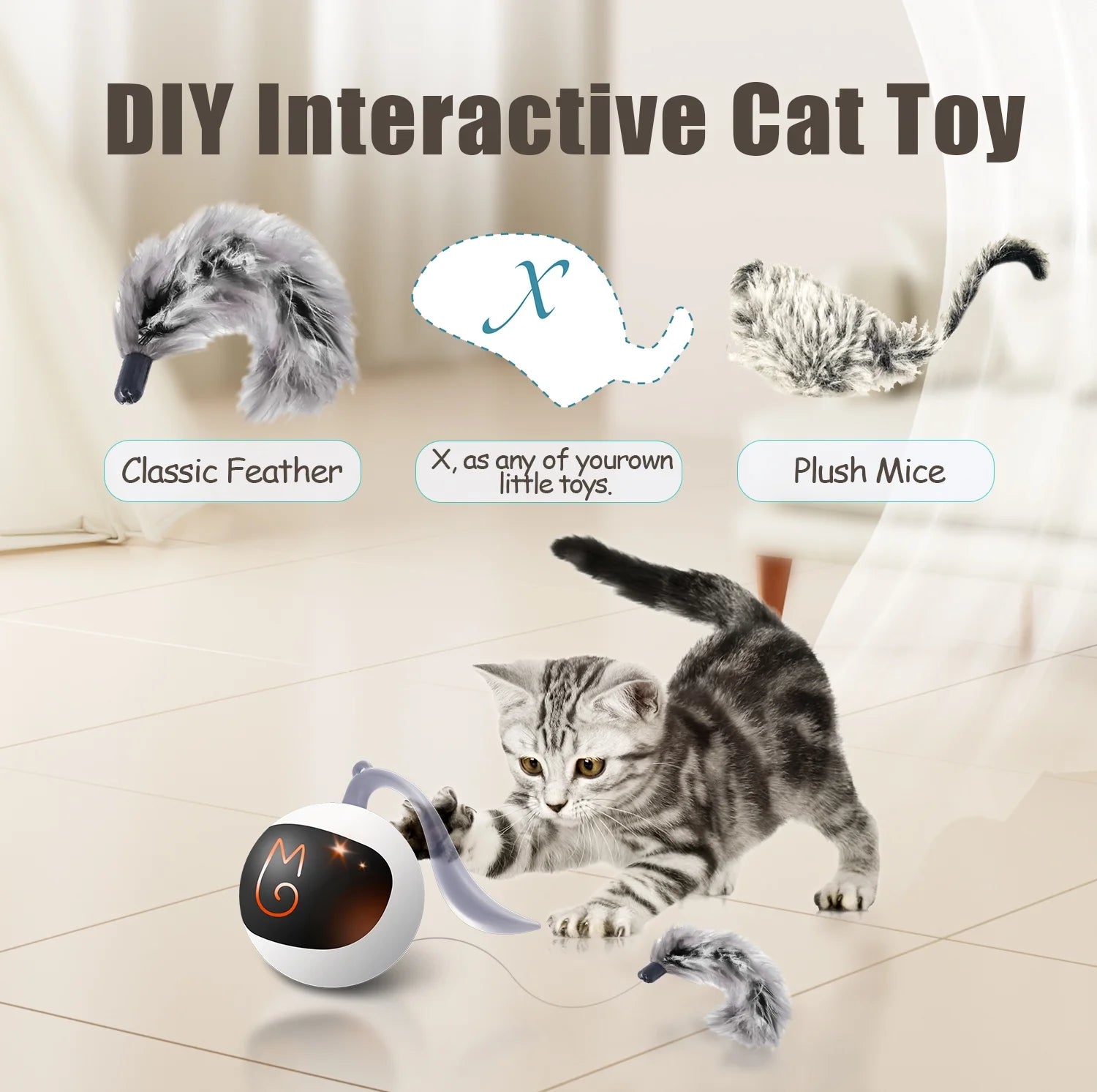 Exciting Interactive Cat Toy Bundle: Automatic Moving Ball, Plush Mice, and Feather Toys for Endless Fun!