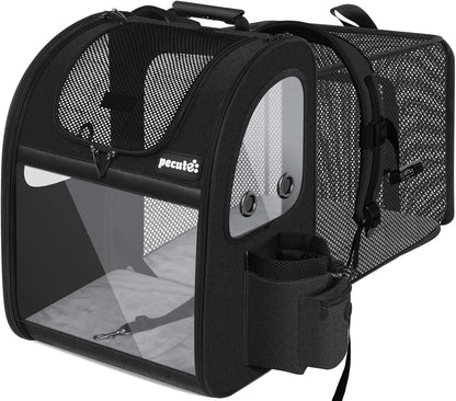 Ultimate Expandable Dog Carrier Backpack - Perfect for Small Dogs & Cats up to 18 Lbs, Waterproof & Breathable Design for Hiking, Travel, and Outdoor Adventures in Sleek Black
