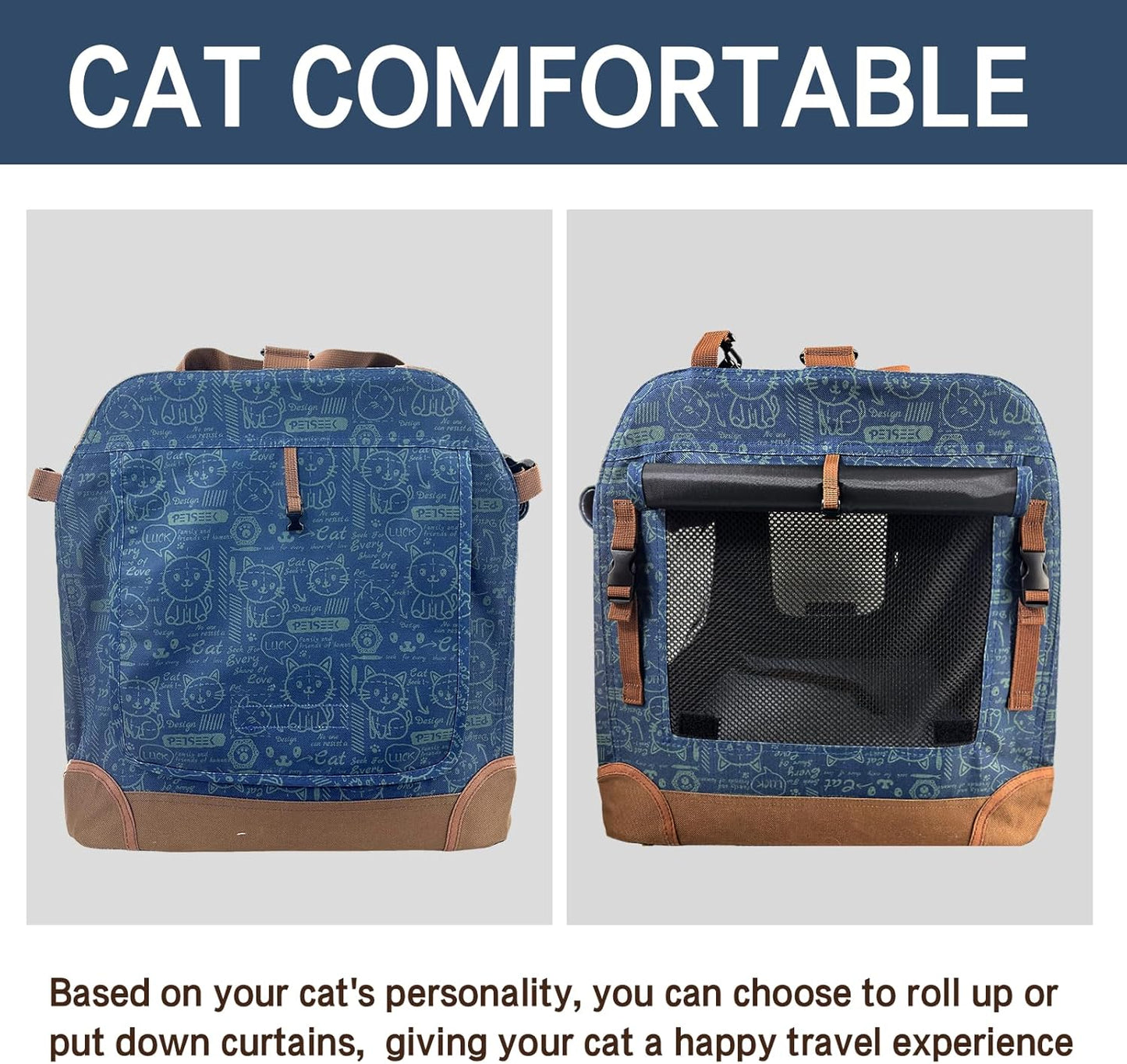 Spacious and Stylish Navy Pet Carrier for Large Cats and Small Dogs - Perfect for Travel and Comfort