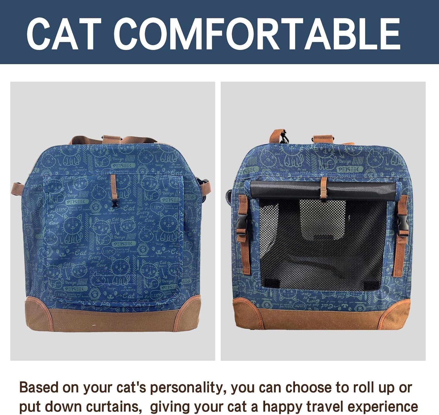 Spacious and Stylish Navy Pet Carrier for Large Cats and Small Dogs - Perfect for Travel and Comfort