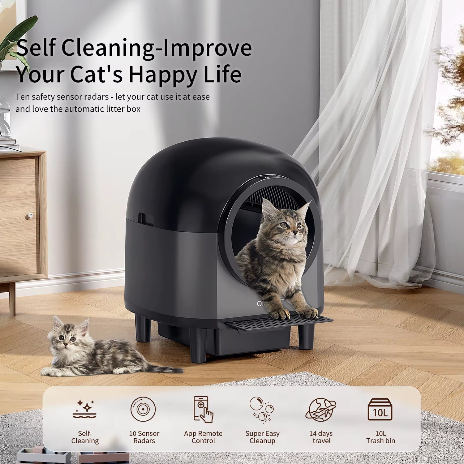 Revolutionary Self-Cleaning Automatic Cat Litter Box - Spacious 110L Smart Toilet with Safety Stairs and App Control