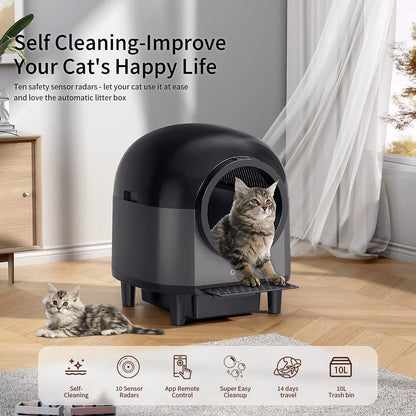 Revolutionary Self-Cleaning Automatic Cat Litter Box - Spacious 110L Smart Toilet with Safety Stairs and App Control