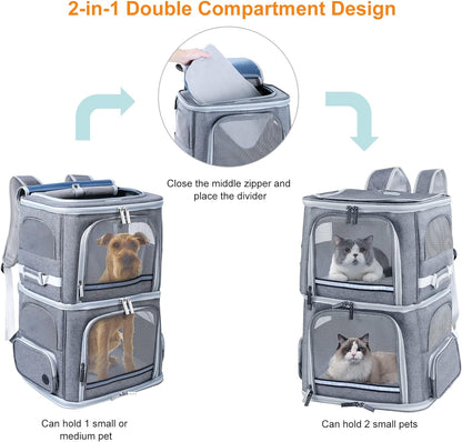 Ultimate Double Cat and Dog Carrier Backpack - Perfect for Traveling with Your Pets in Comfort and Style!