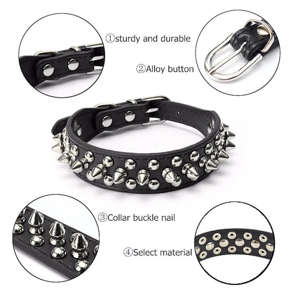 Stylish and Durable Spiked Studded Leather Dog Collar - Adjustable for Small to Large Breeds