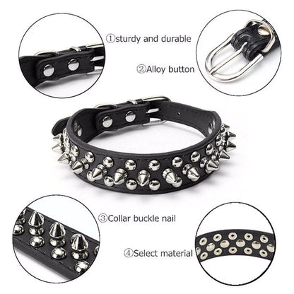 Stylish and Durable Spiked Studded Leather Dog Collar - Adjustable for Small to Large Breeds