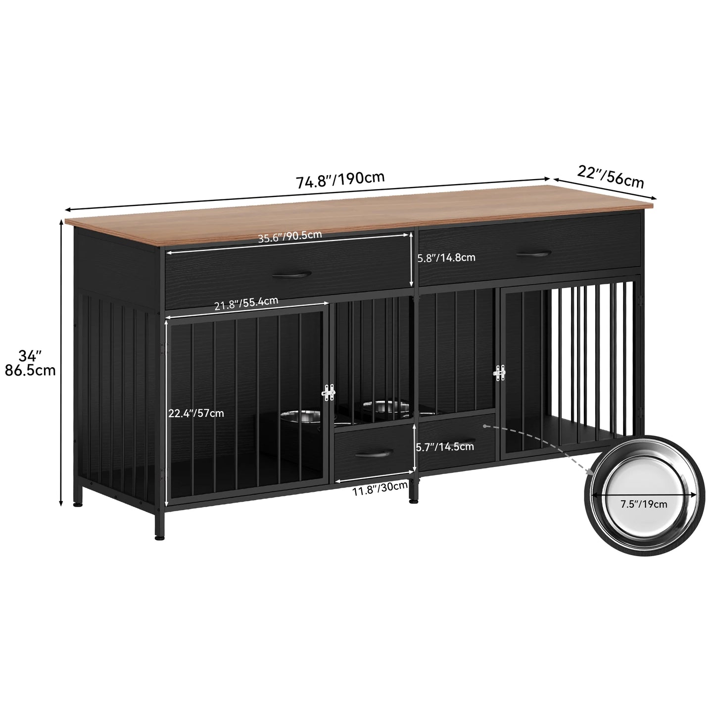 Stylish Indoor Dog Crate Furniture for Large Breeds with Convenient Storage & Double Feeding Stations - Perfect TV Stand and Side Table for Your Home