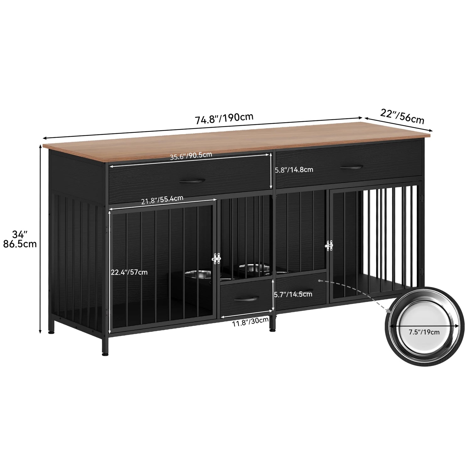 Stylish Indoor Dog Crate Furniture for Large Breeds with Convenient Storage & Double Feeding Stations - Perfect TV Stand and Side Table for Your Home