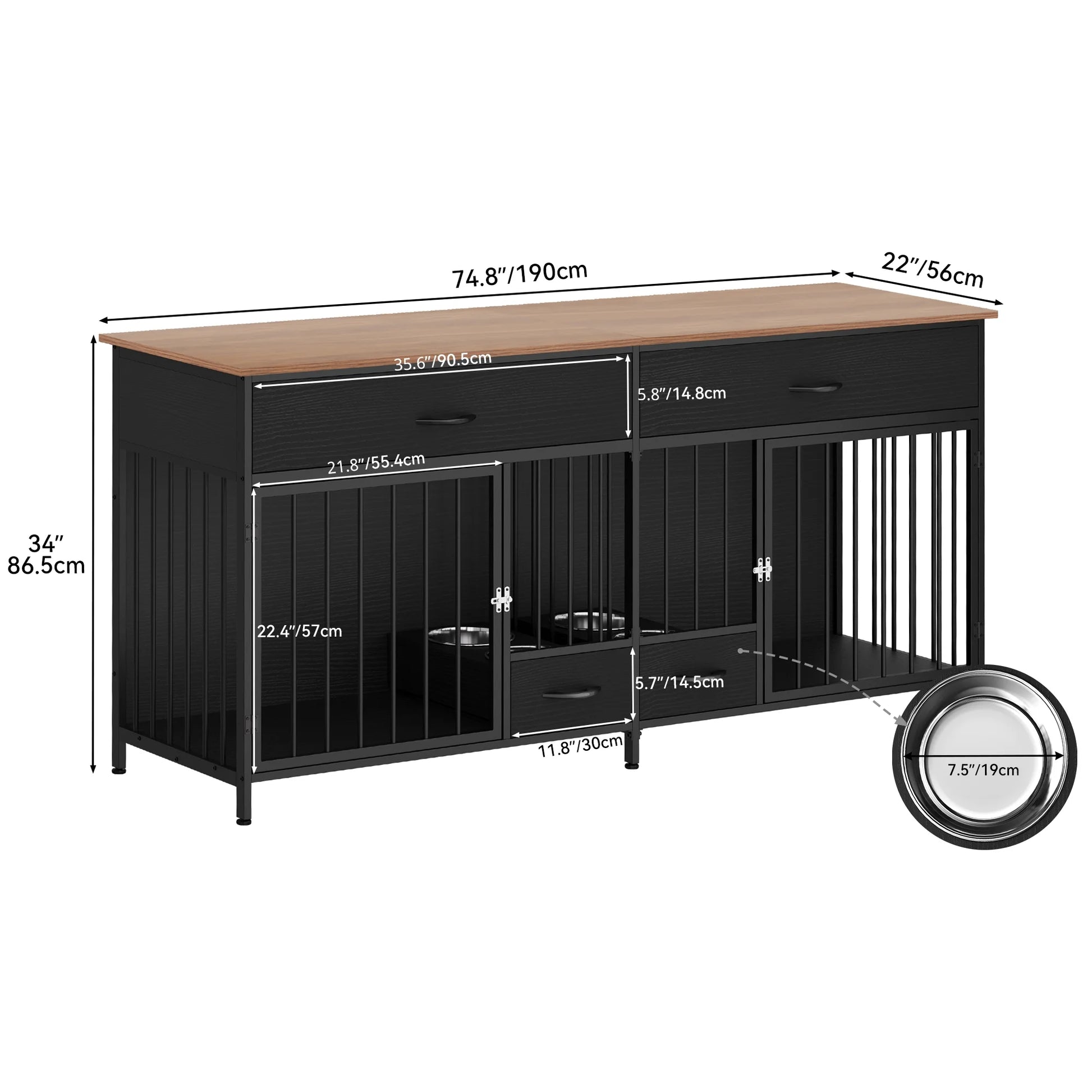 Stylish Indoor Dog Crate Furniture for Large Breeds with Convenient Storage & Double Feeding Stations - Perfect TV Stand and Side Table for Your Home