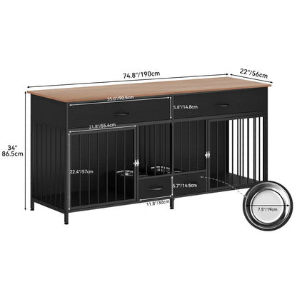 Stylish Indoor Dog Crate Furniture for Large Breeds with Convenient Storage & Double Feeding Stations - Perfect TV Stand and Side Table for Your Home