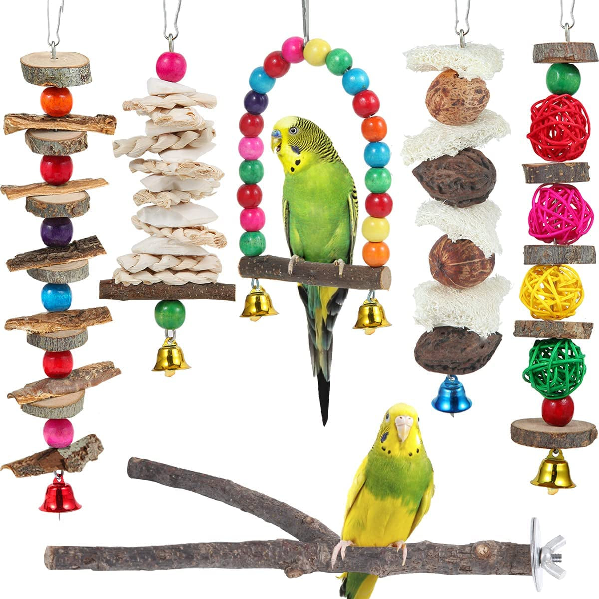 Exciting Wooden Bird Perch Toys - Perfect for Parakeets, Cockatiels, and Small Birds!