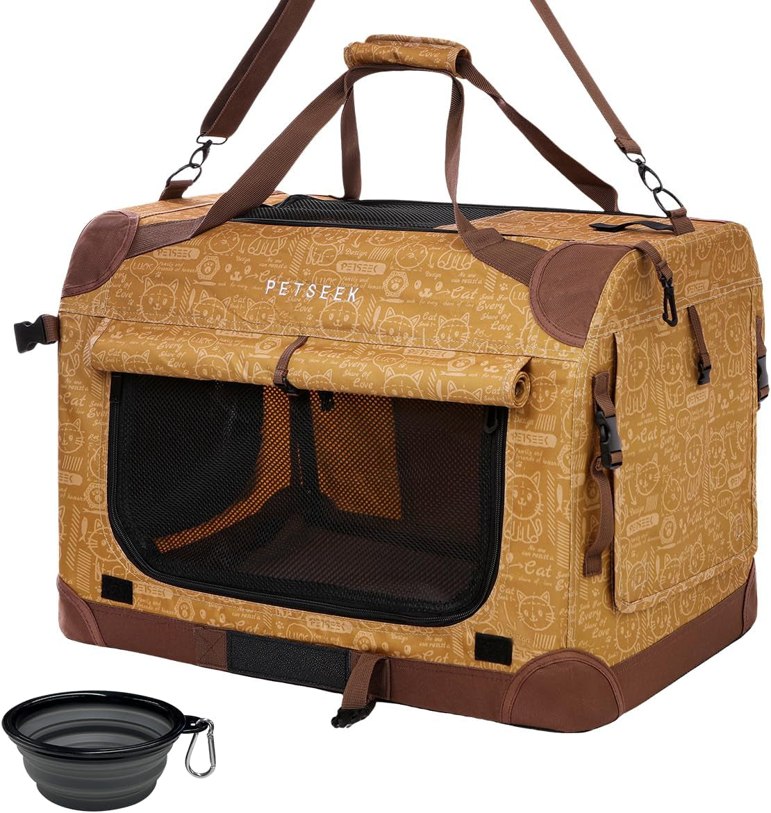 Spacious Yellow Soft-Sided Pet Carrier for Cats and Small Dogs - Travel-Friendly, Durable, and Comfortable Design