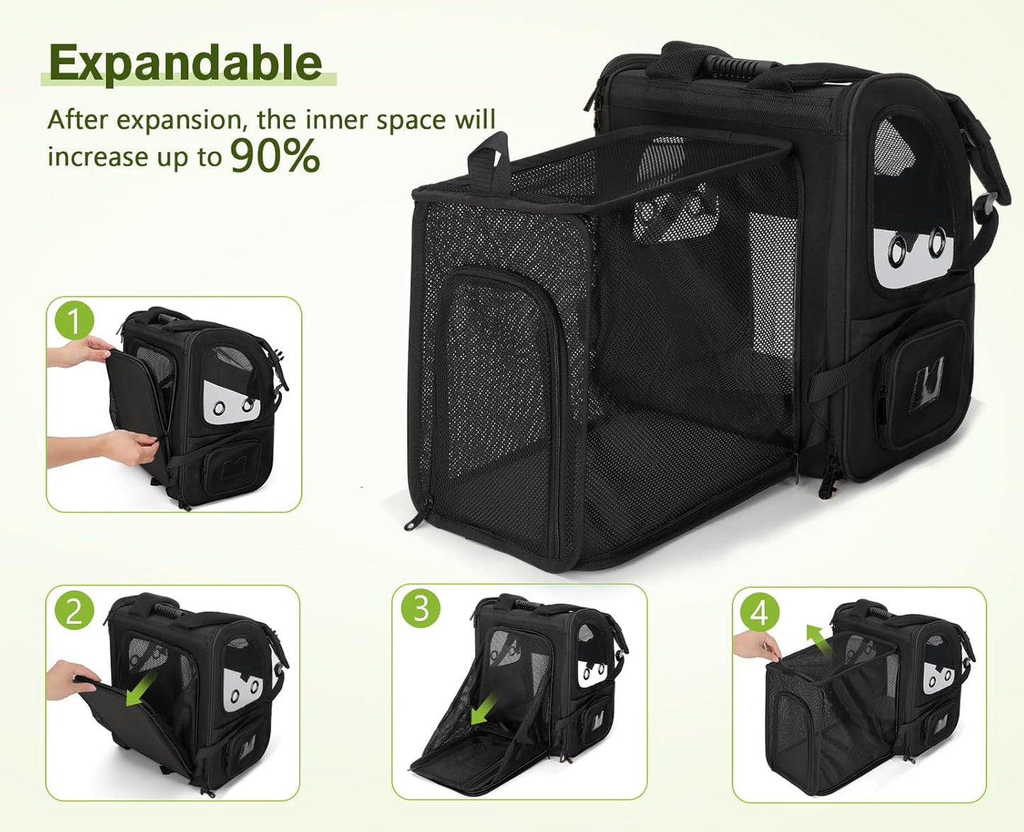 Ultimate Expandable Dog Carrier Backpack - Perfect for Small Dogs & Cats up to 18 Lbs, Waterproof & Breathable Design for Hiking, Travel, and Outdoor Adventures in Sleek Black