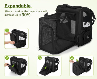 Ultimate Expandable Dog Carrier Backpack - Perfect for Small Dogs & Cats up to 18 Lbs, Waterproof & Breathable Design for Hiking, Travel, and Outdoor Adventures in Sleek Black