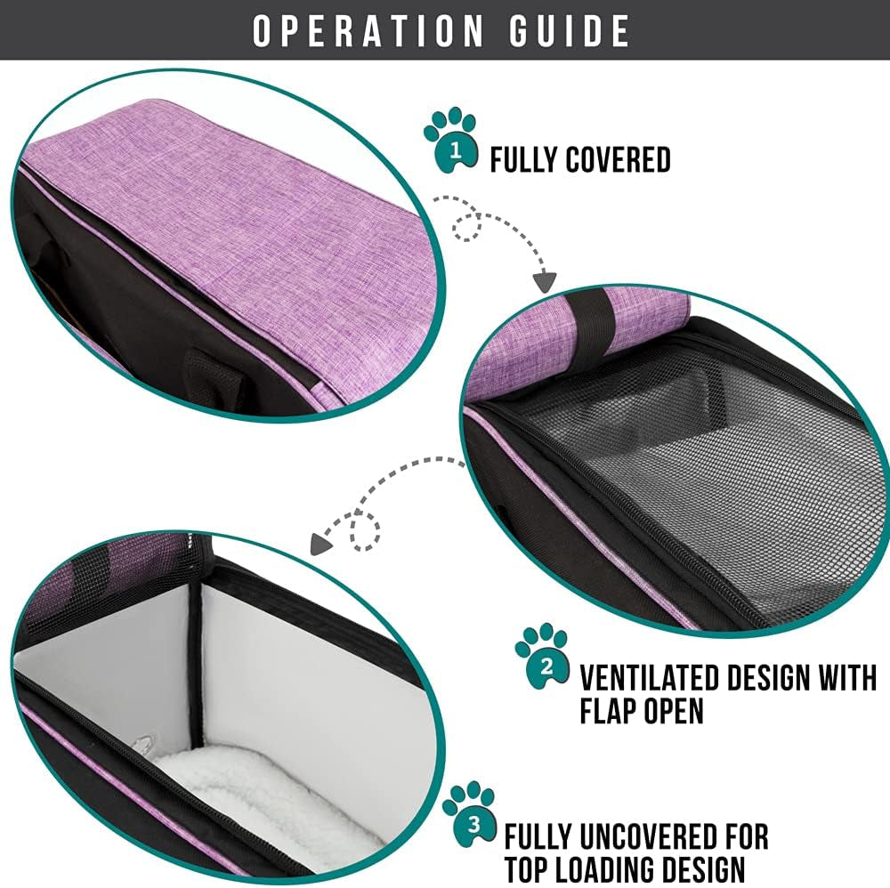 Premium Airline Approved Dog Purse Carrier - Stylish & Comfortable Soft-Sided Pet Bag for Small Dogs and Cats, Perfect for Travel - Cozy Sherpa Bed Included, Max Weight 12 lbs, Vibrant Purple
