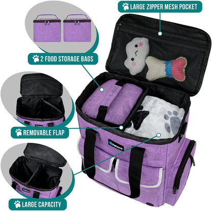 Ultimate Dog Travel Bag: All-in-One Pet Supplies Organizer for Adventures with Your Furry Friend - Includes Food Containers, Collapsible Bowls & Feeding Mat in Stylish Heather Purple