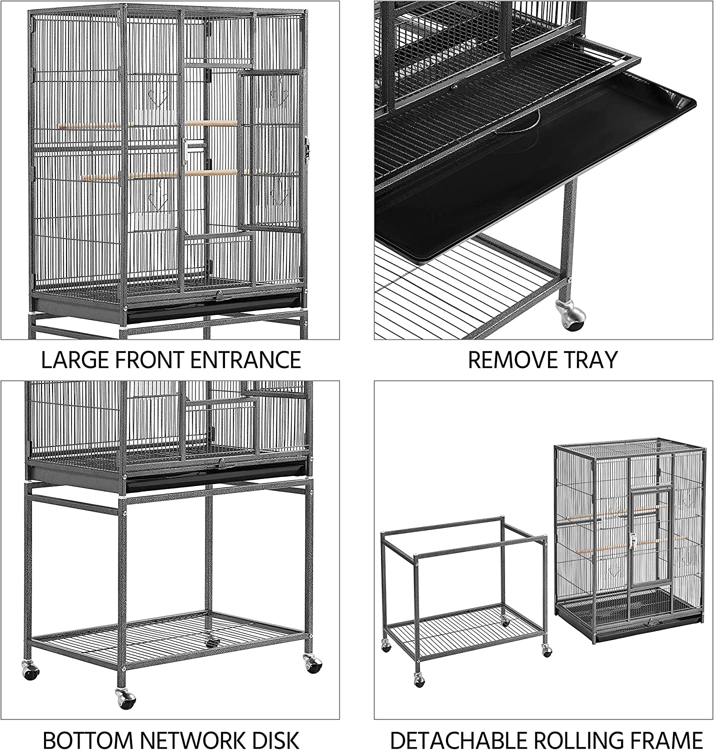 Spacious 54-Inch Wrought Iron Bird Cage with Stand - Perfect Home for Large Parrots and Small Birds