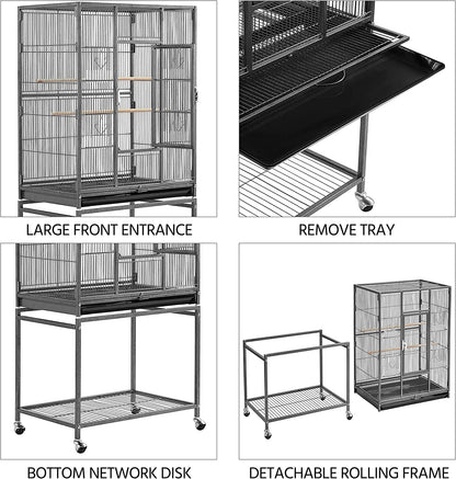Spacious 54-Inch Wrought Iron Bird Cage with Stand - Perfect Home for Large Parrots and Small Birds