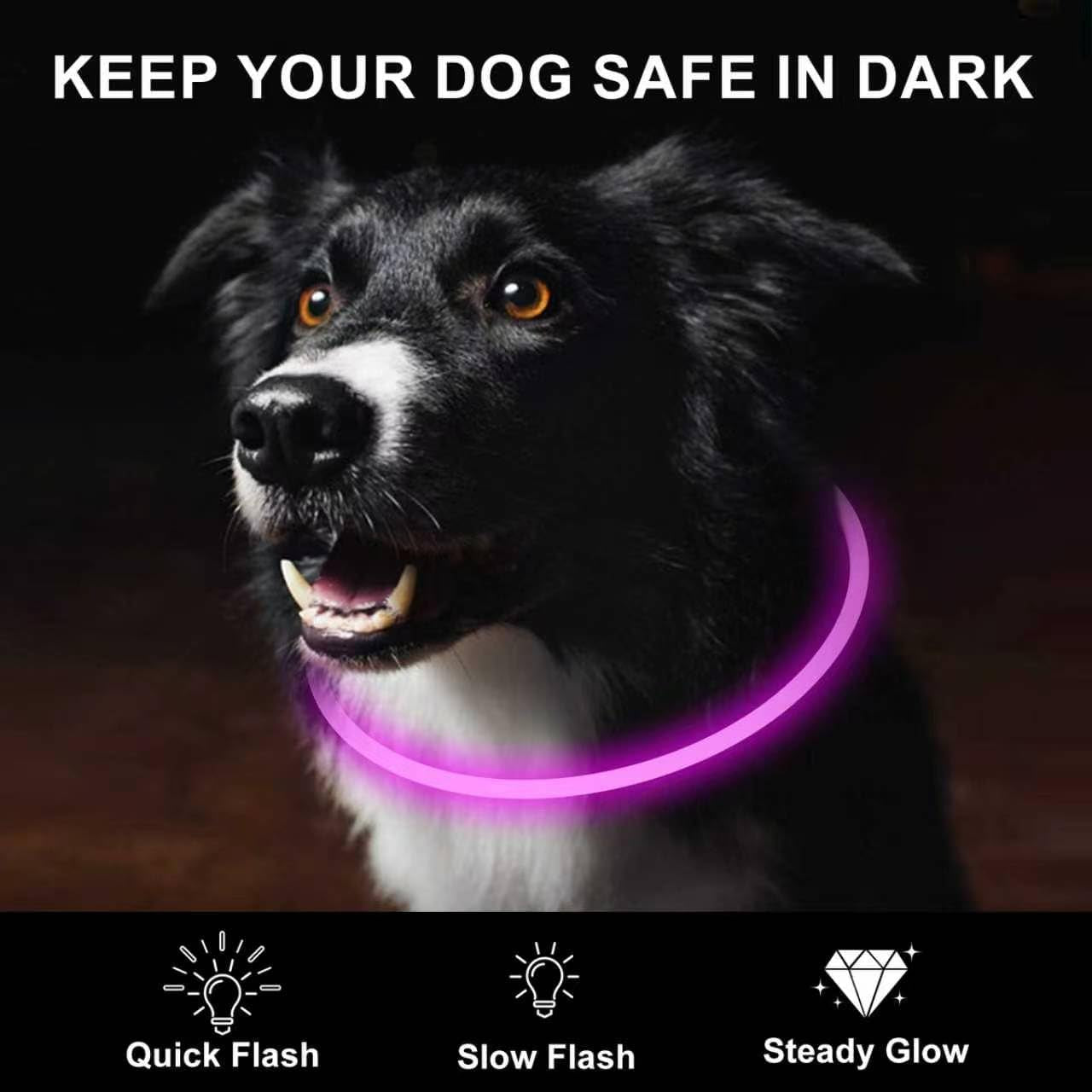 Illuminate Your Dog's Safety: 2-Pack Rechargeable LED Collars in Vibrant Red & Pink for All Breeds