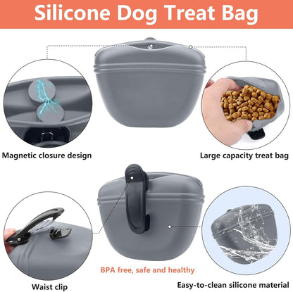 Comprehensive Dog Training Kit - All-in-One Treat Pouch, Fanny Pack, Clickers, Whistle & Guide for Effective Puppy Training (Grey)