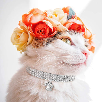 Sparkling 3-Piece Rhinestone Pet Collar Set - Adjustable Crystal Necklaces for Small Dogs and Cats