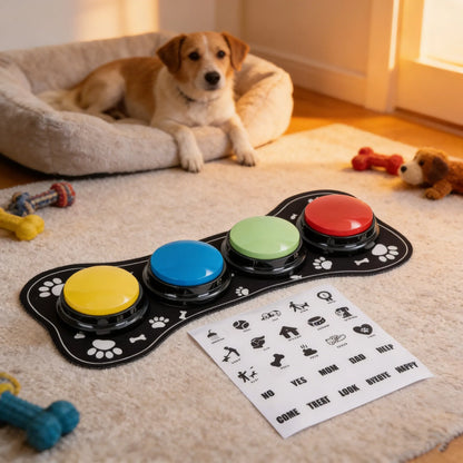 Engage Your Pet with 4PCS Interactive Dog Communication Buttons - Voice Recording & Nonslip Mat for Effective Training and Play!