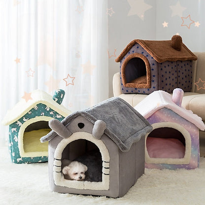 Cozy Coral Fleece Pet Bed for Small Dogs and Cats - Universal Four Seasons Dog House