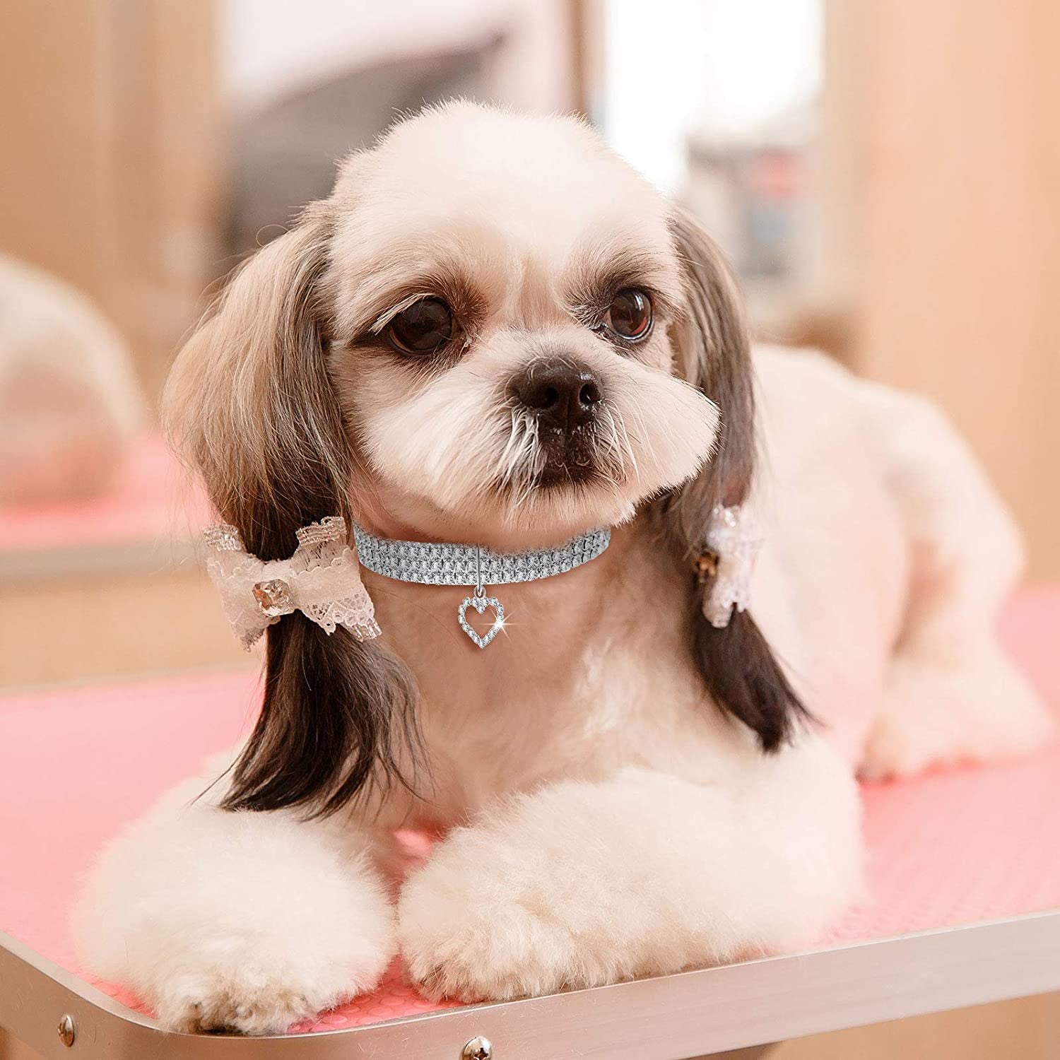 Sparkling 3-Piece Rhinestone Pet Collar Set - Adjustable Crystal Necklaces for Small Dogs and Cats