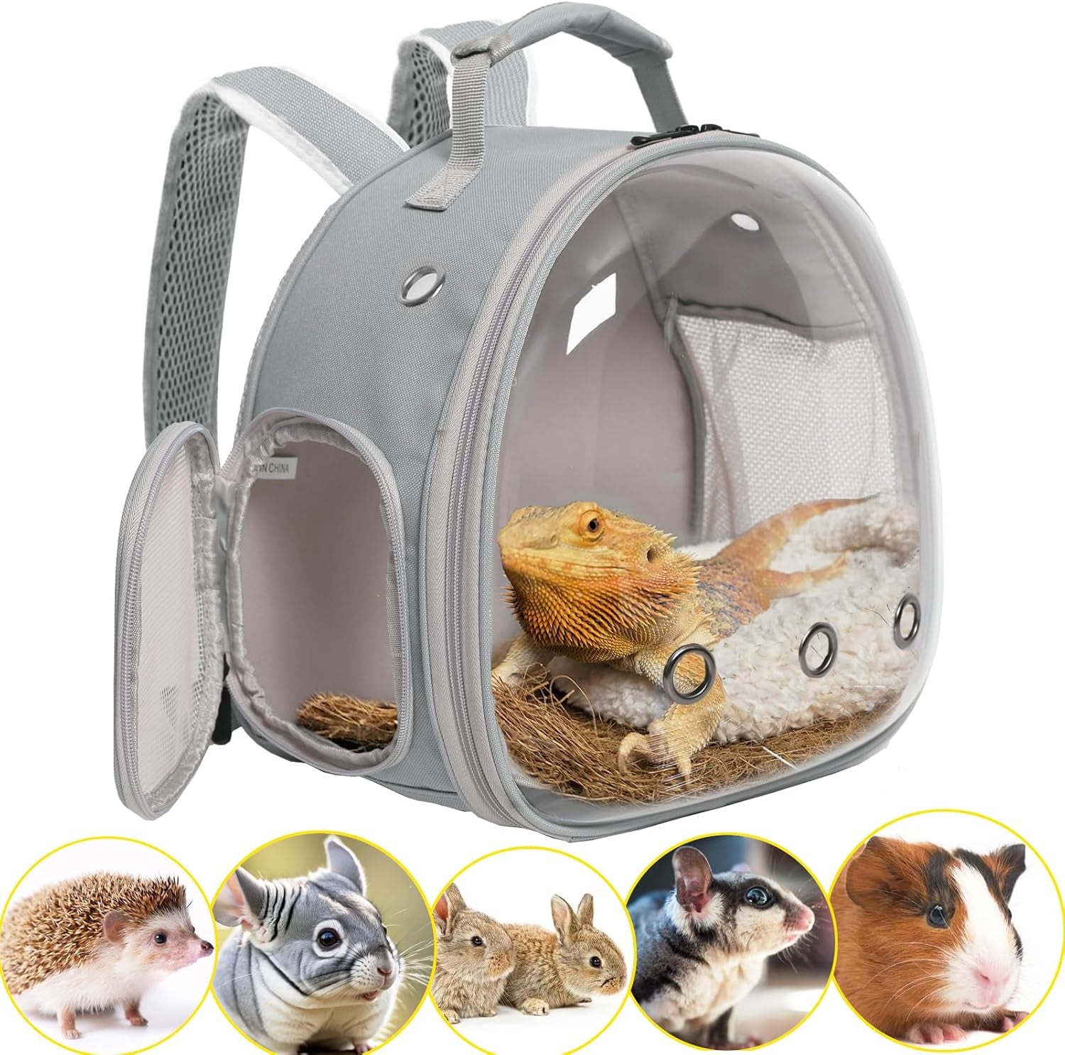 Ultimate Grey Guinea Pig Backpack Carrier with Clear Bubble Window - Perfect for Bearded Dragons, Hedgehogs, and More! Airline Approved for Travel Adventures