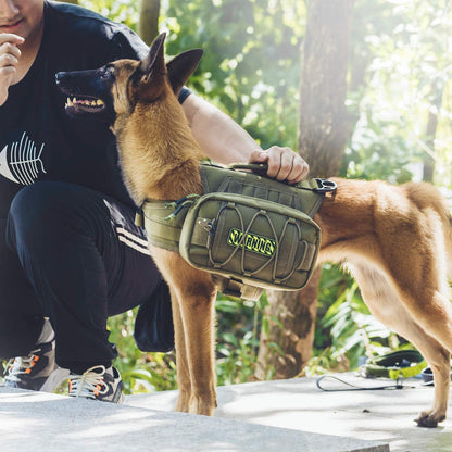 Adventure-Ready Dog Backpack for Medium & Large Dogs - Durable Tactical Nylon Pack with Side Pockets for Hiking, Walking, and Training (Green, Large)