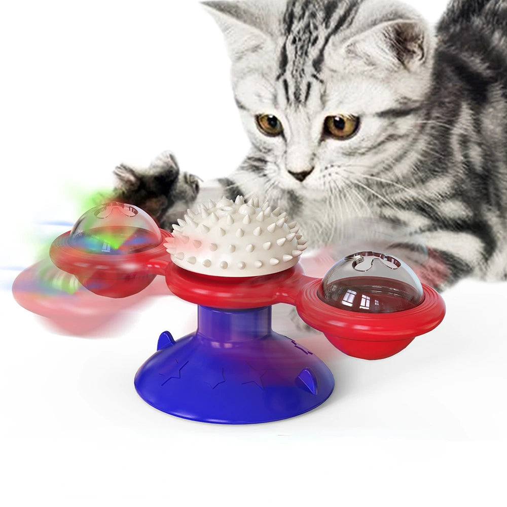 Engaging Windmill Cat Toy - Interactive Puzzle Game for Kittens with Whirligig Turntable to Keep Your Feline Friend Entertained and Help Brush Their Teeth!