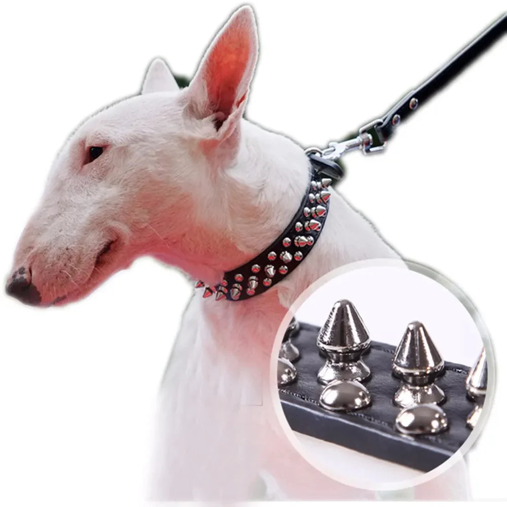 Stylish and Durable Spiked Studded Leather Dog Collar - Adjustable for Small to Large Breeds