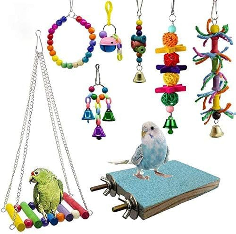 8-Pack Bird Swing and Chewing Toys - Perfect Parrot Hammock Bell Set for Small Birds Like Parakeets, Cockatiels, and Finches