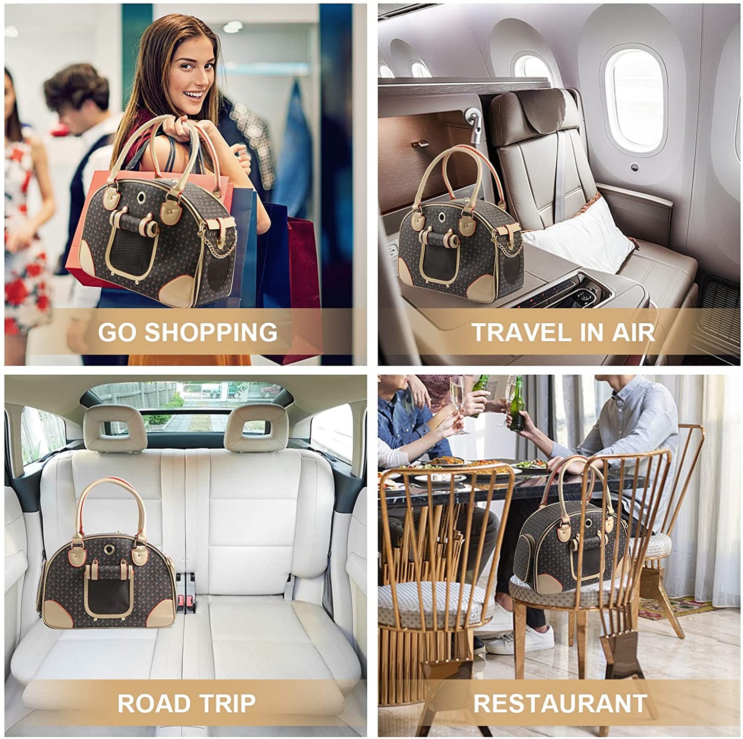 Chic Airline-Approved Faux Leather Pet Carrier - Stylish Brown Bag for Dogs and Cats, Perfect for Travel and Hiking, Large Size 42 x 29 x 18 cm