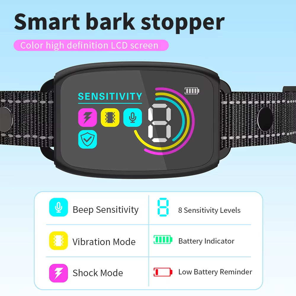 Revolutionary Smart Anti-Bark Dog Collar: Type-C Rechargeable, Adjustable Shock & Vibration for All Breeds