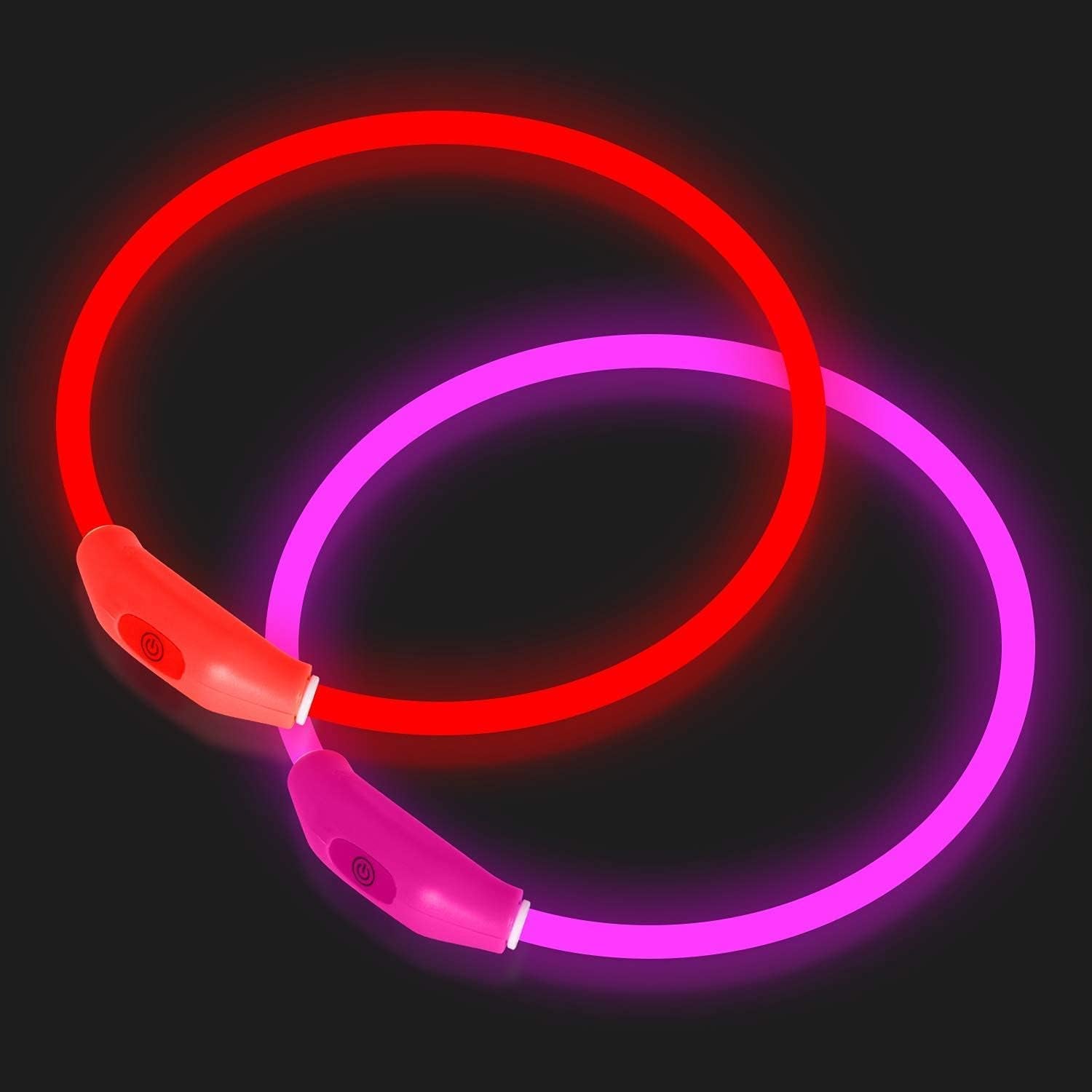 Illuminate Your Dog's Safety: 2-Pack Rechargeable LED Collars in Vibrant Red & Pink for All Breeds