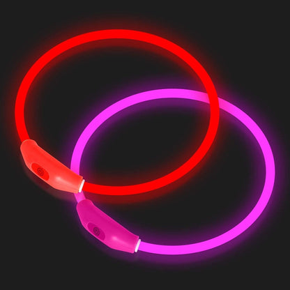 Illuminate Your Dog's Safety: 2-Pack Rechargeable LED Collars in Vibrant Red & Pink for All Breeds