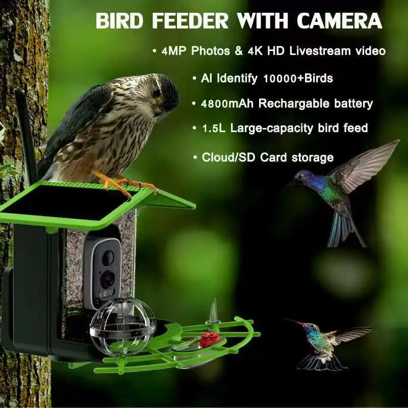 Capture Nature's Beauty with the Solar-Powered 2K HD Bird Feeder Camera - Instant Alerts for Birdwatching Enthusiasts!